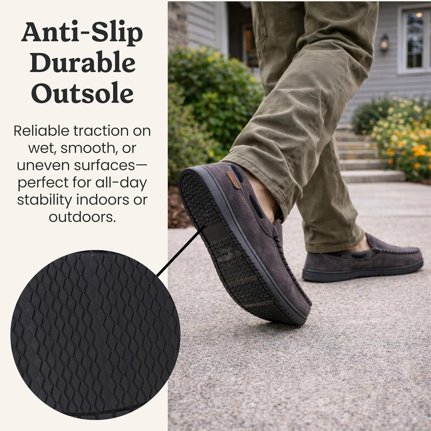 imageDearfoams Mens Keaton Memory Foam Indoor Outdoor Moccasin With Wide Widths SlipperPavement Microsuede