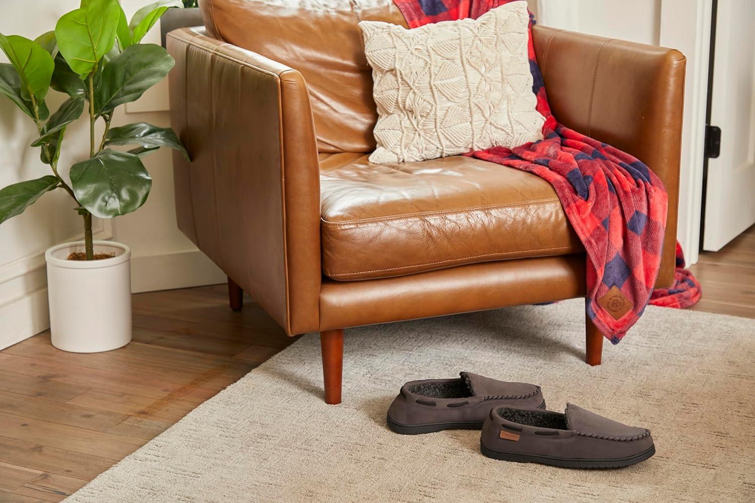 imageDearfoams Mens Keaton Memory Foam Indoor Outdoor Moccasin With Wide Widths SlipperPavement Microsuede