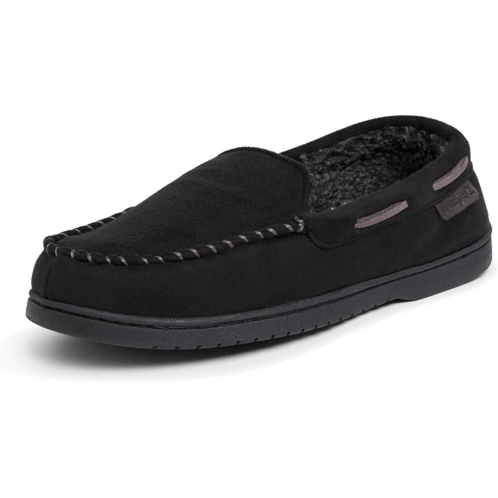 imageDearfoams Mens Keaton Memory Foam Indoor Outdoor Moccasin With Wide Widths SlipperBlack Microsuede