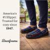 Dearfoams Men’s Keaton Memory Foam Indoor Outdoor Moccasin With Wide Widths Slipper(Blue Plaid)