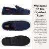 Dearfoams Men’s Keaton Memory Foam Indoor Outdoor Moccasin With Wide Widths Slipper(Navy Twill)