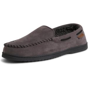 Dearfoams Men’s Keaton Memory Foam Indoor Outdoor Moccasin With Wide Widths Slipper(Pavement Microsuede)