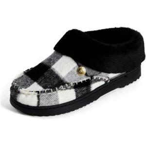 Dearfoams womens Nyla Felted and Plaid Moc Toe Clog(Black Plaid)