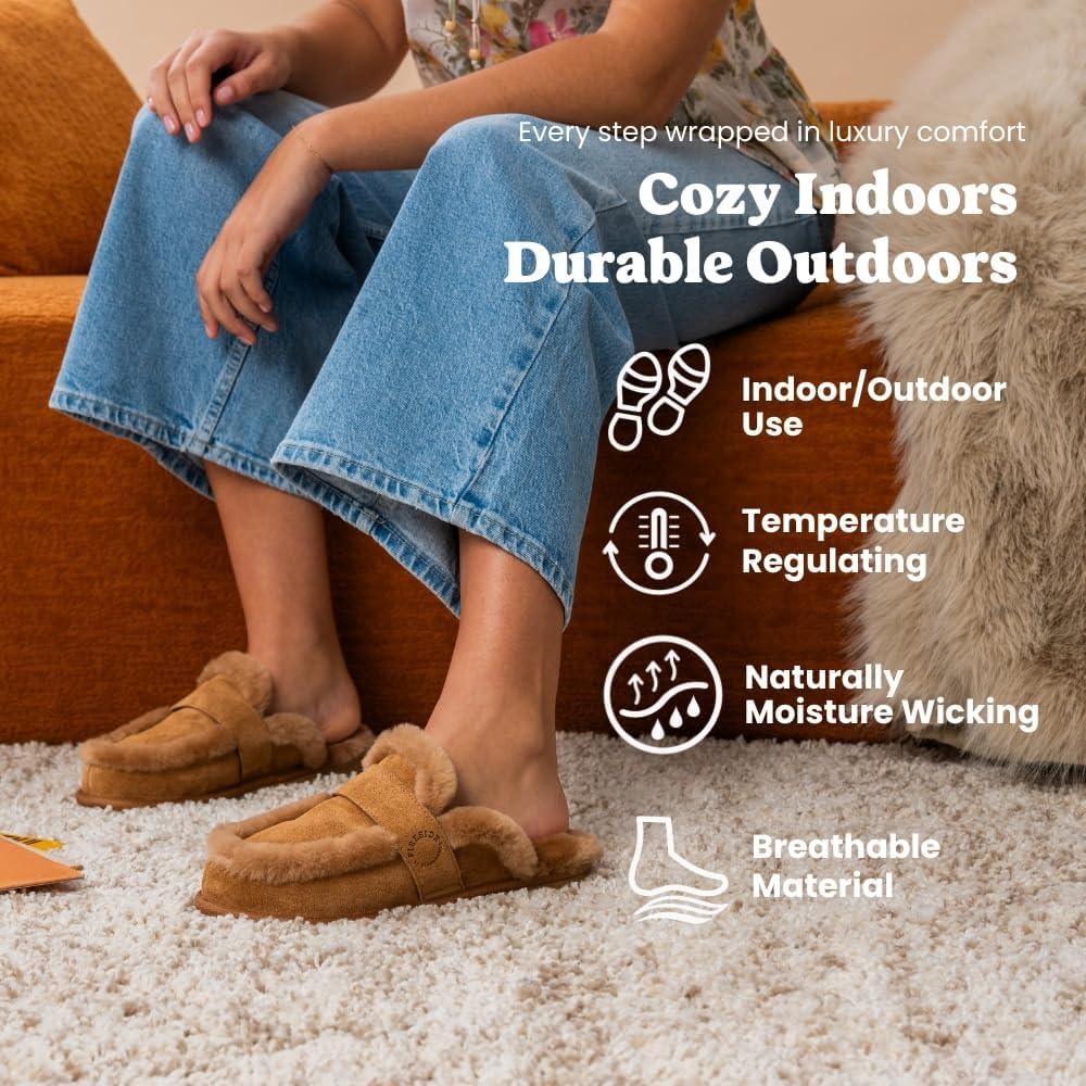 imageFireside By Dearfoams Richmond Womens Slippers Genuine Shearling Suede Scuffs Memory Foam Slipin House Shoes