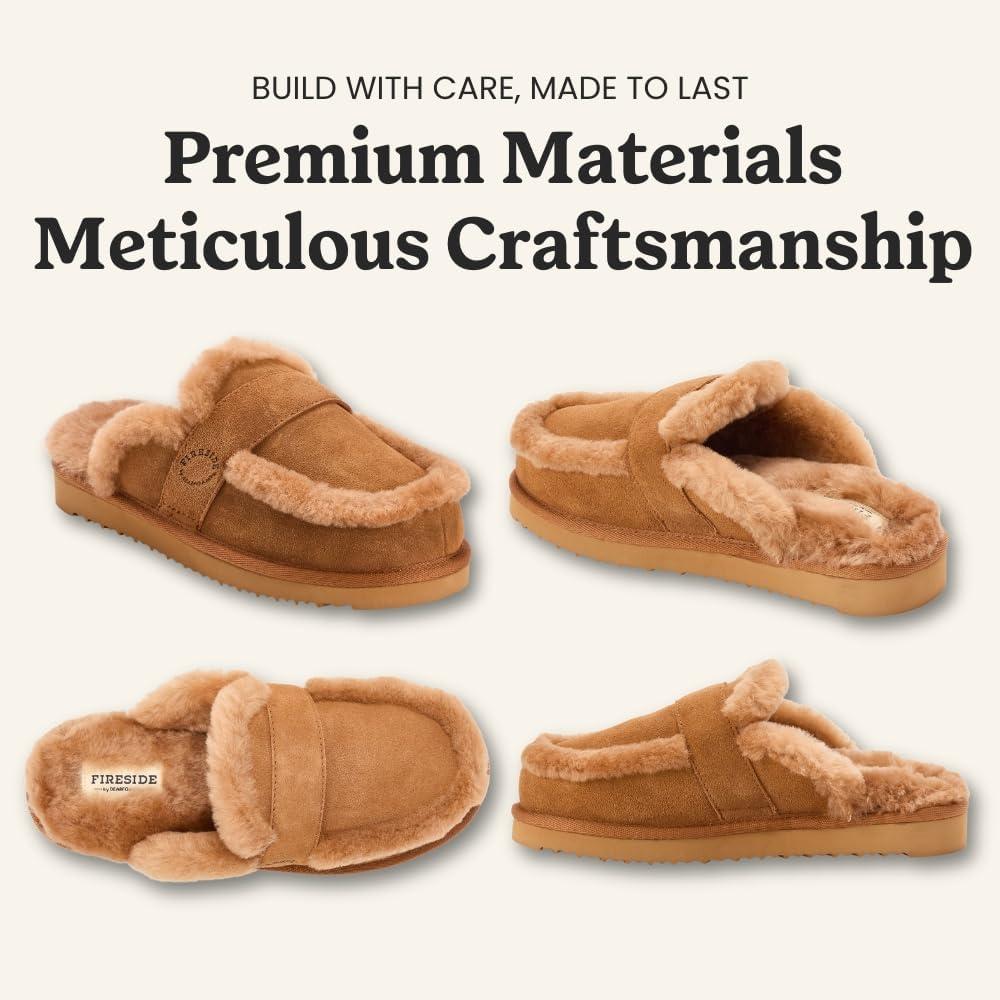 imageFireside By Dearfoams Richmond Womens Slippers Genuine Shearling Suede Scuffs Memory Foam Slipin House Shoes