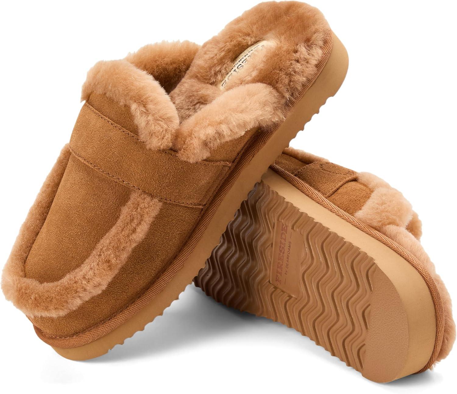 imageFireside By Dearfoams Richmond Womens Slippers Genuine Shearling Suede Scuffs Memory Foam Slipin House Shoes