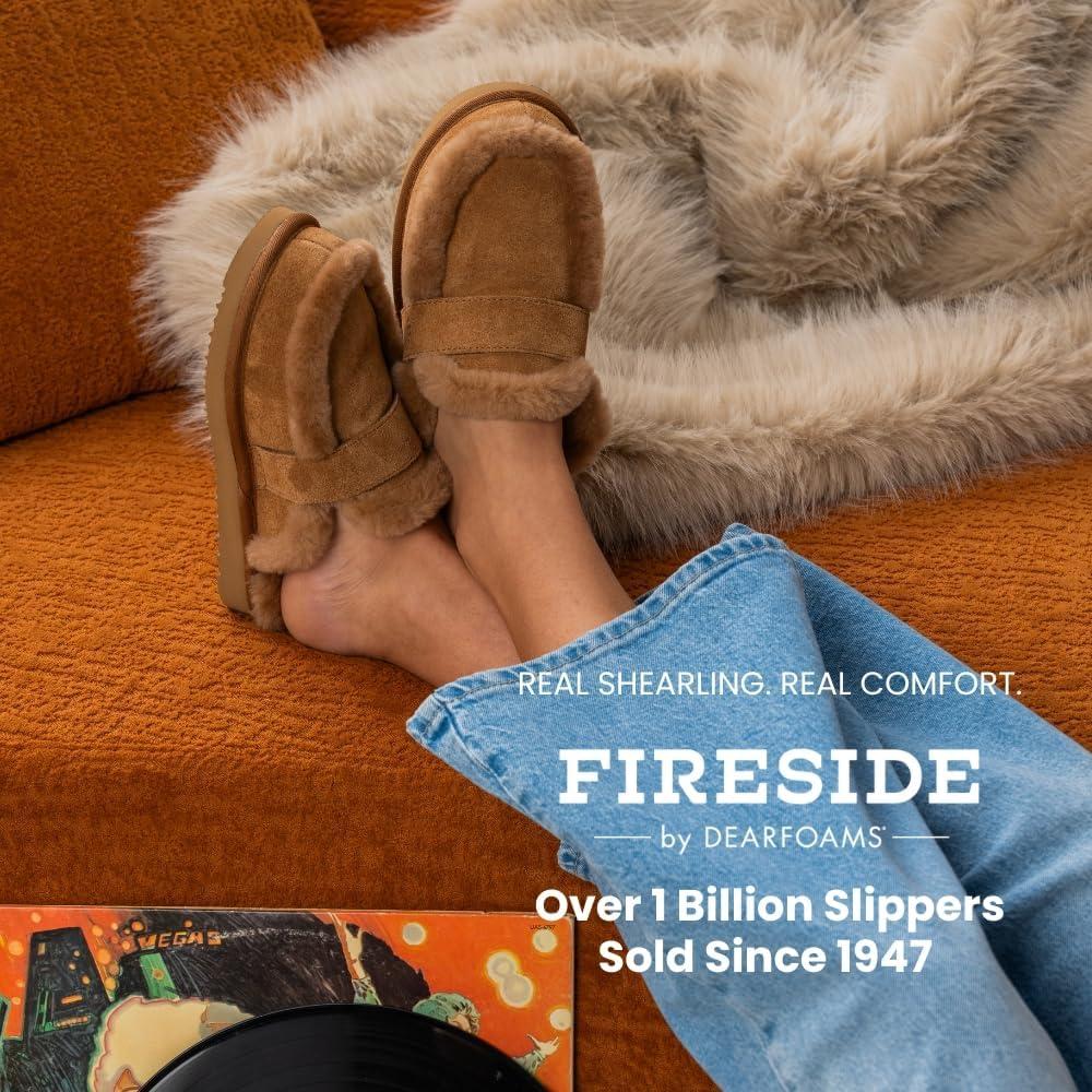 imageFireside By Dearfoams Richmond Womens Slippers Genuine Shearling Suede Scuffs Memory Foam Slipin House Shoes