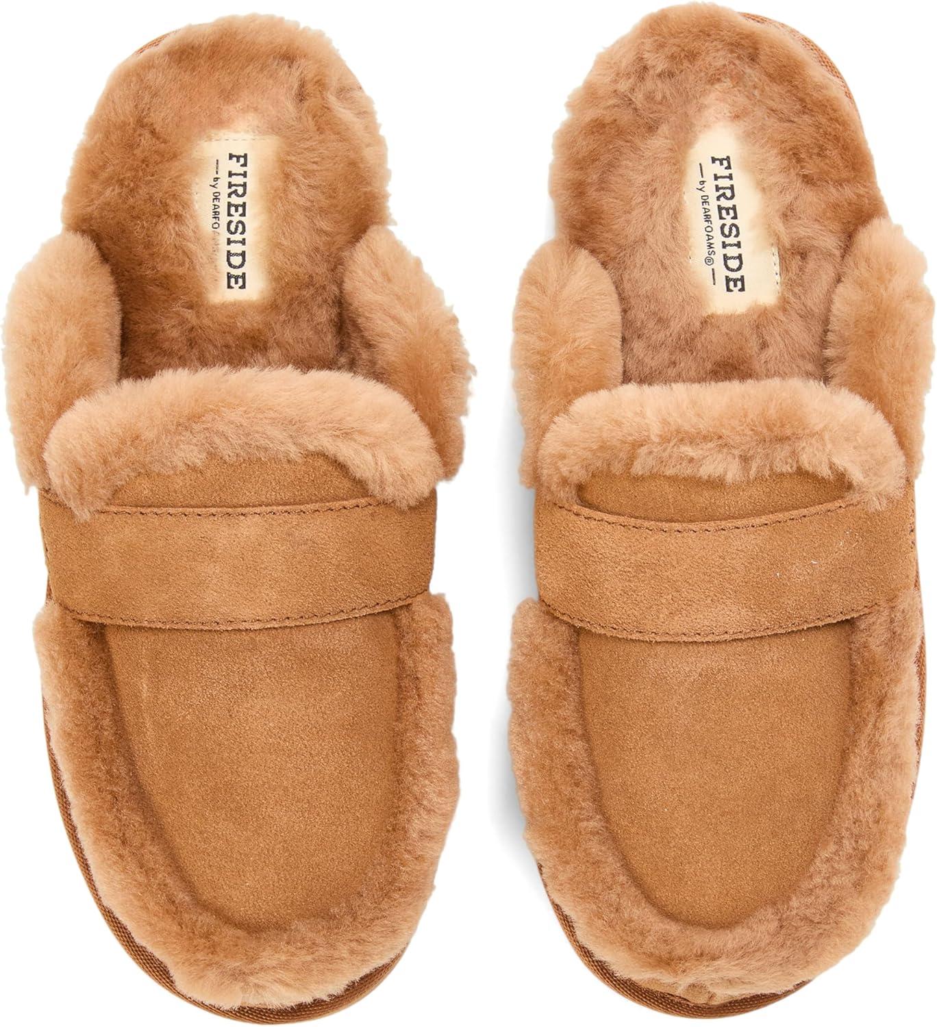 imageFireside By Dearfoams Richmond Womens Slippers Genuine Shearling Suede Scuffs Memory Foam Slipin House Shoes