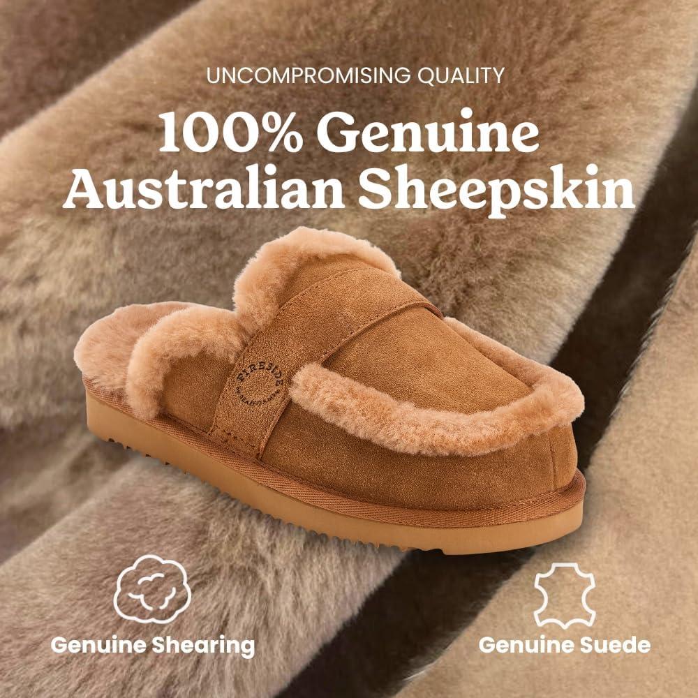 imageFireside By Dearfoams Richmond Womens Slippers Genuine Shearling Suede Scuffs Memory Foam Slipin House Shoes