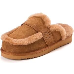 Fireside By Dearfoams Richmond Womens Slippers, Genuine Shearling Suede Scuffs, Memory Foam Slip-in House Shoes