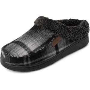Dearfoams Men’s Brendan Indoor/Outdoor Breathable Memory Foam Clog House Shoe with Wide Widths Slipper(Grey Plaid)