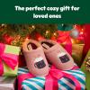 Dearfoams Women’s Holiday Christmas Gift Fuzzy Cozy Sherpa Novelty House Shoe Slipper(Gingerbread Latte)
