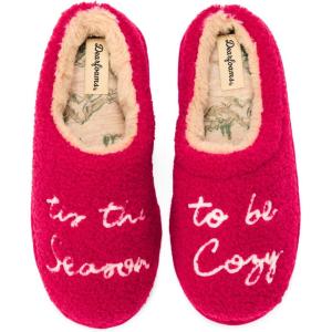 Dearfoams Women’s Holiday Christmas Gift Fuzzy Cozy Sherpa Novelty House Shoe Slipper(Tis the Season to Be Cozy)