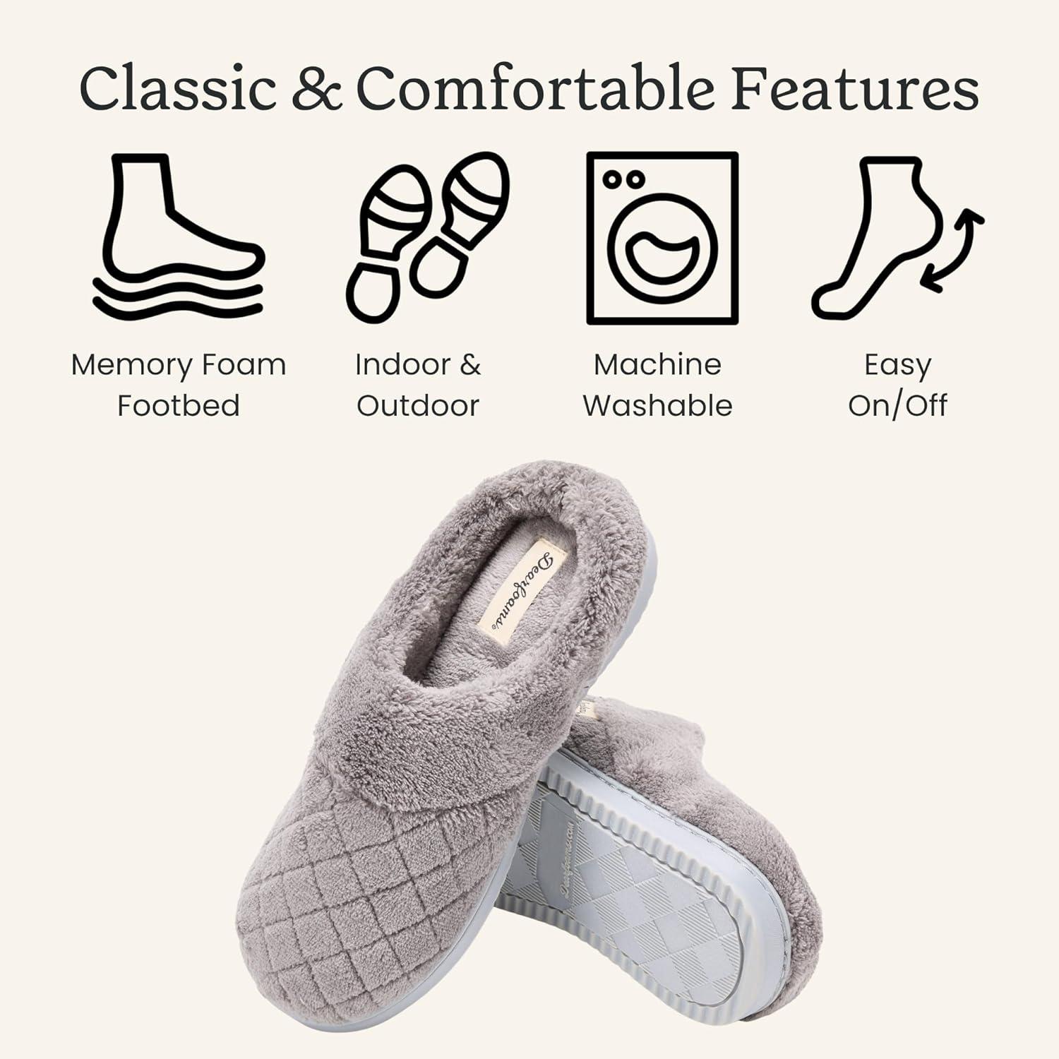 imageDearfoams Womens Memory Foam House Slippers Libby Terry Clog With Wide WidthsMedium Grey