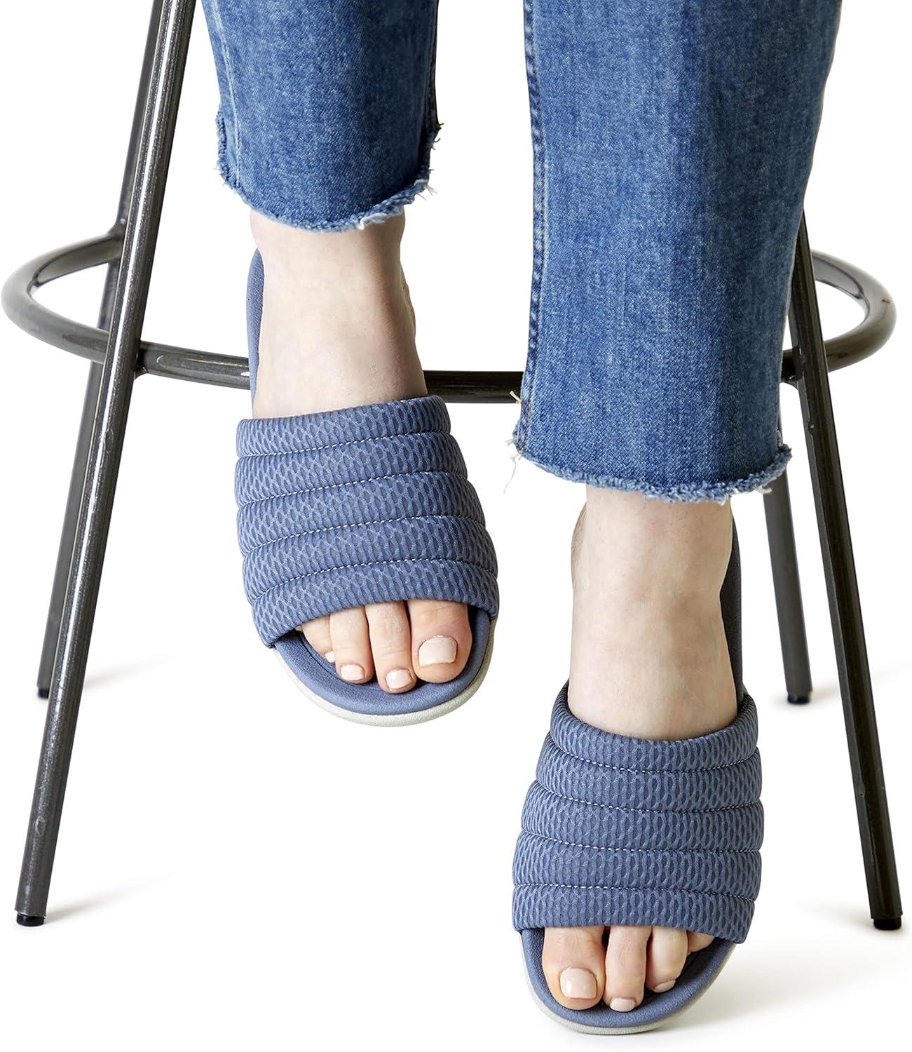 imageDearfoams Womens Original Comfort Emma Slip on Slide Sandal With Arch SupportFlint Stone