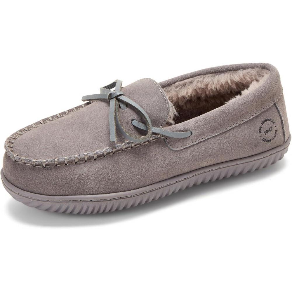 imageDearfoams Womens Genuine Suede Indoor Outdoor Harriet Moccasin House Shoe Womens SlippersGrey