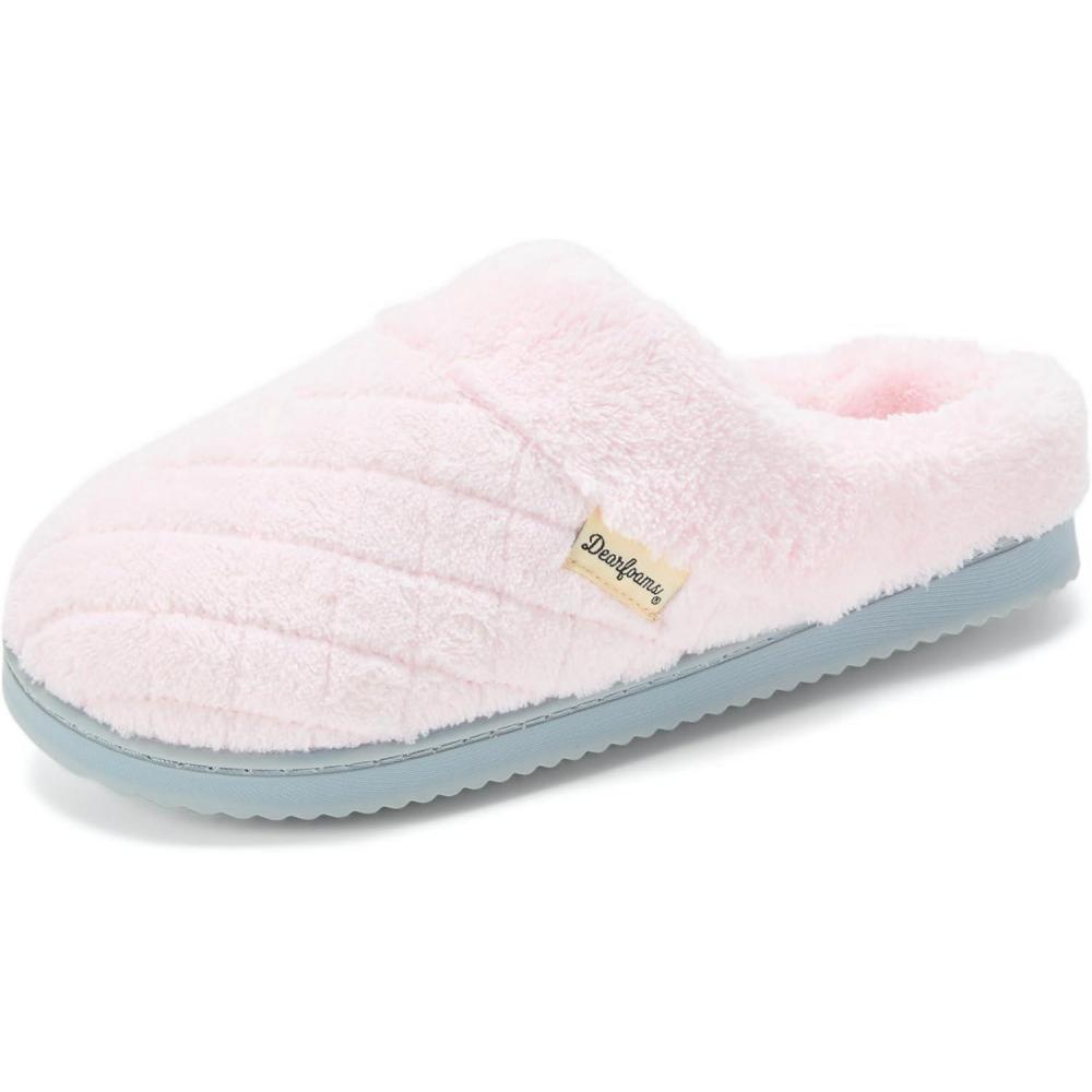imageDearfoams Womens Memory Foam House Slippers Libby Terry Clog With Wide WidthsLight Pink