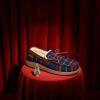 Dearfoams Men’s Indoor Outdoor Breathable Pierce Moccasin(Blue Plaid)