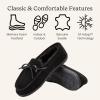 Dearfoams Women’s Genuine Suede Indoor Outdoor Harriet Moccasin House Shoe Women’s Slippers(Black)