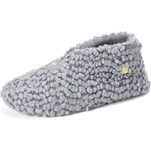 Dearfoams Womens Memory Foam Non Slip Sherpa Indoor Travel House Shoes Slipper Sock Bootie with Storage Bag, Sleet, M