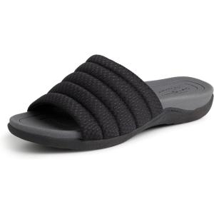 Dearfoams Women’s Original Comfort Emma Slip on Slide Sandal With Arch Support(Black)