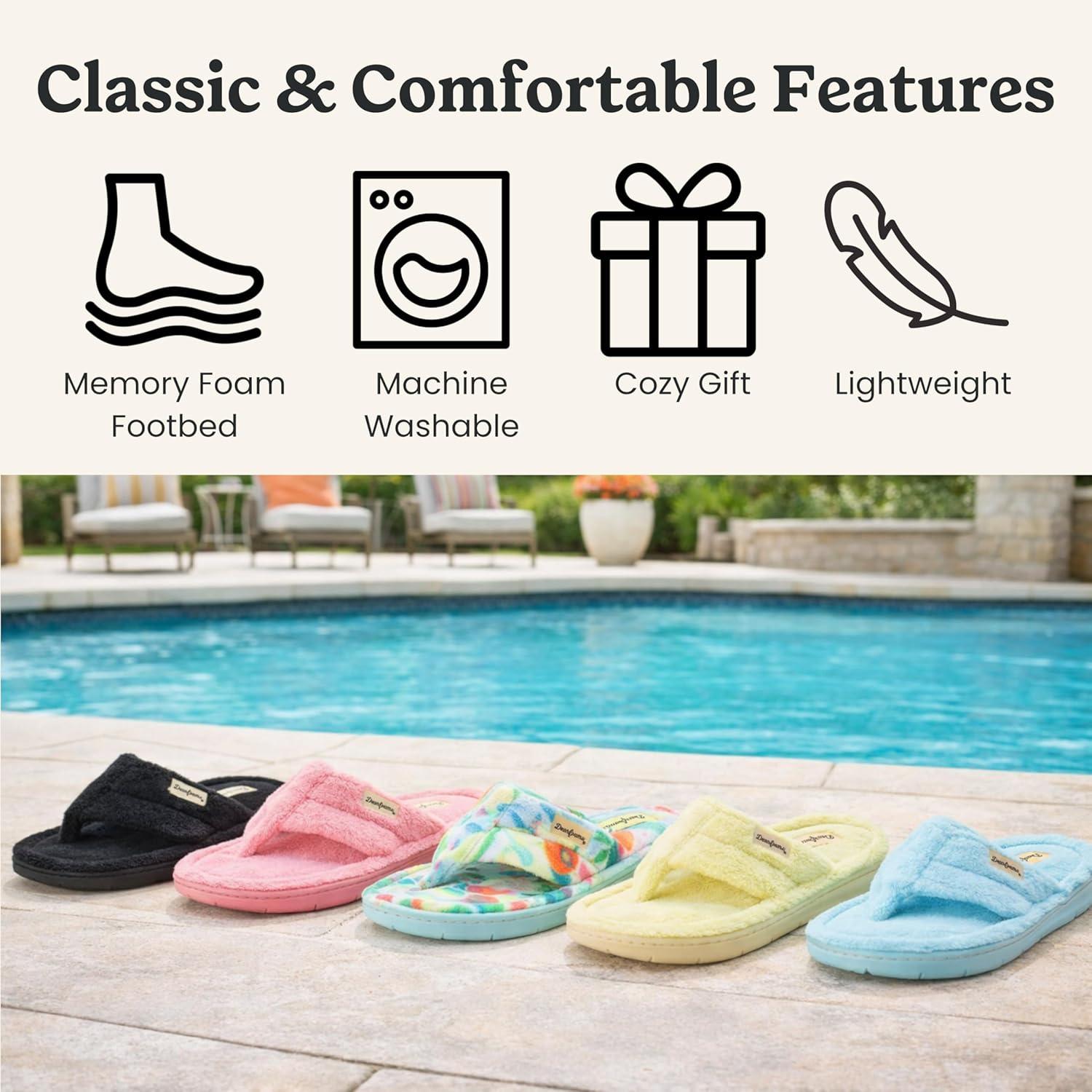 imageDearfoams Womens Melanie Colorblocked Microfiber Terry Thong SlipperBlue Wash