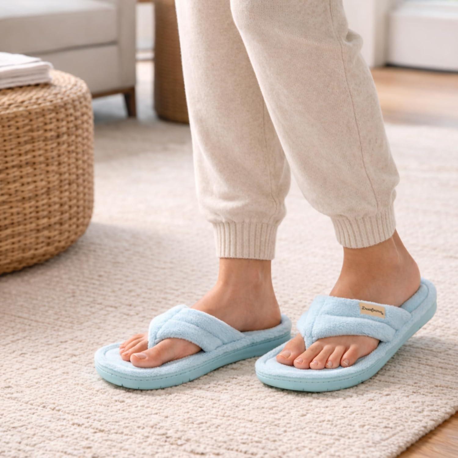 imageDearfoams Womens Melanie Colorblocked Microfiber Terry Thong SlipperBlue Wash