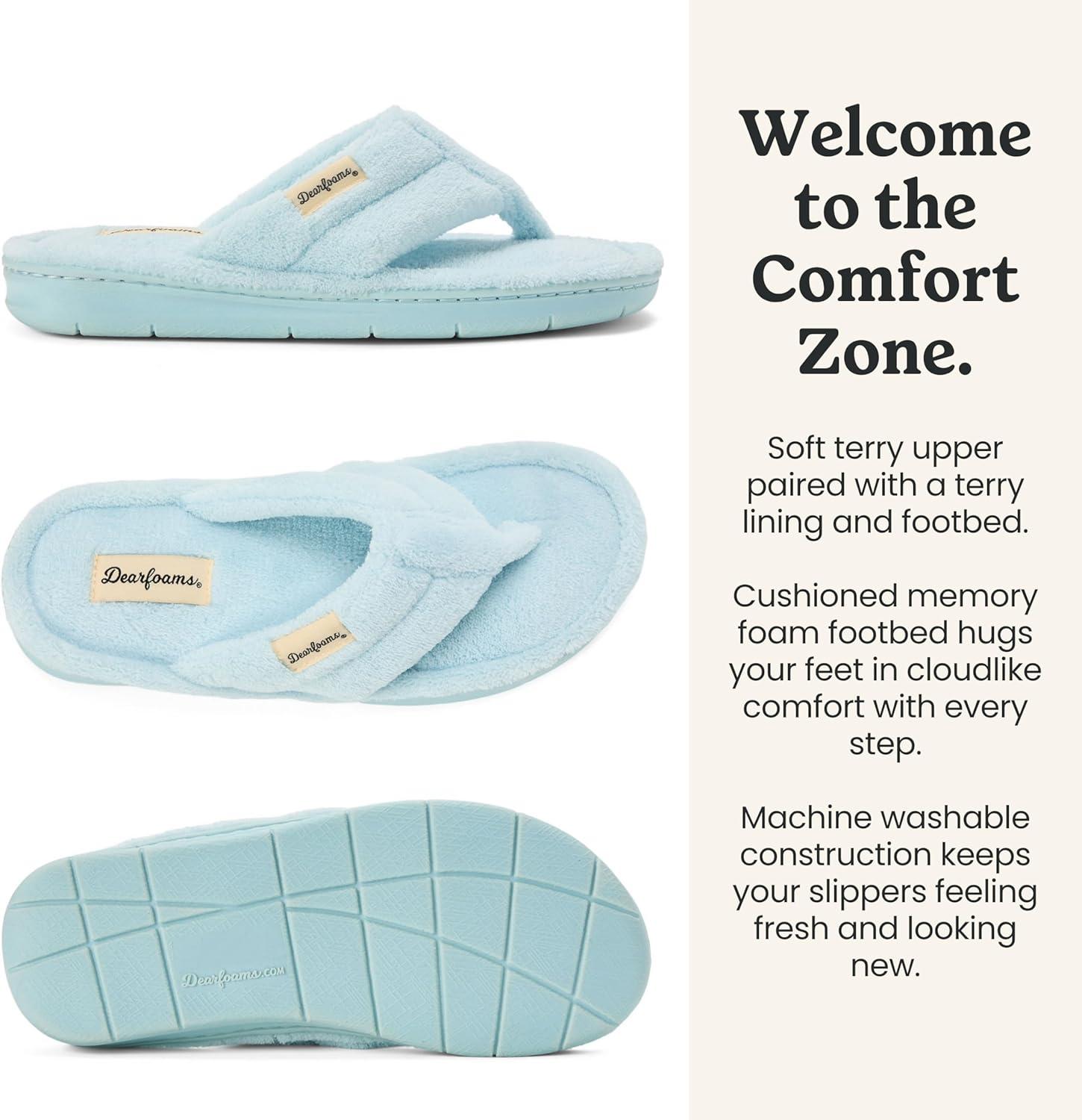 imageDearfoams Womens Melanie Colorblocked Microfiber Terry Thong SlipperBlue Wash