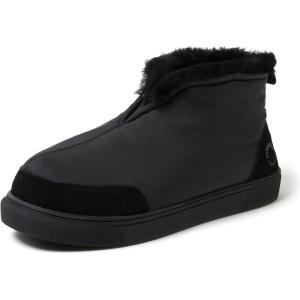 Dearfoams Men’s Fireside Nylon Australian Shearling Water Resistant Après Winter Warm Up Bootie(Black)