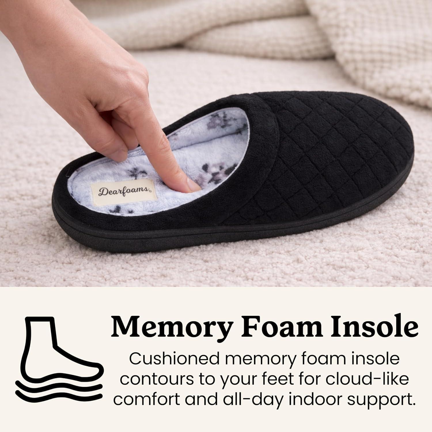 imageDearfoams womens Leslie Washable Memory Foam Terry Clog With Wide WidthsBlack Terry