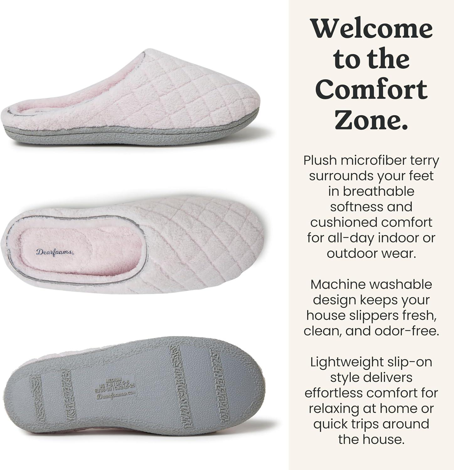 imageDearfoams womens Leslie Washable Memory Foam Terry Clog With Wide WidthsFresh Pink Terry