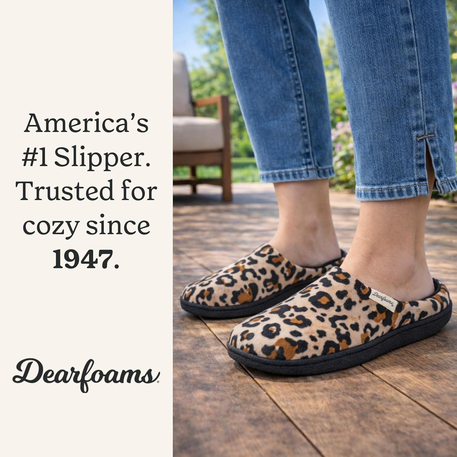 imageDearfoams womens Leslie Washable Memory Foam Terry Clog With Wide WidthsLeopard Velour