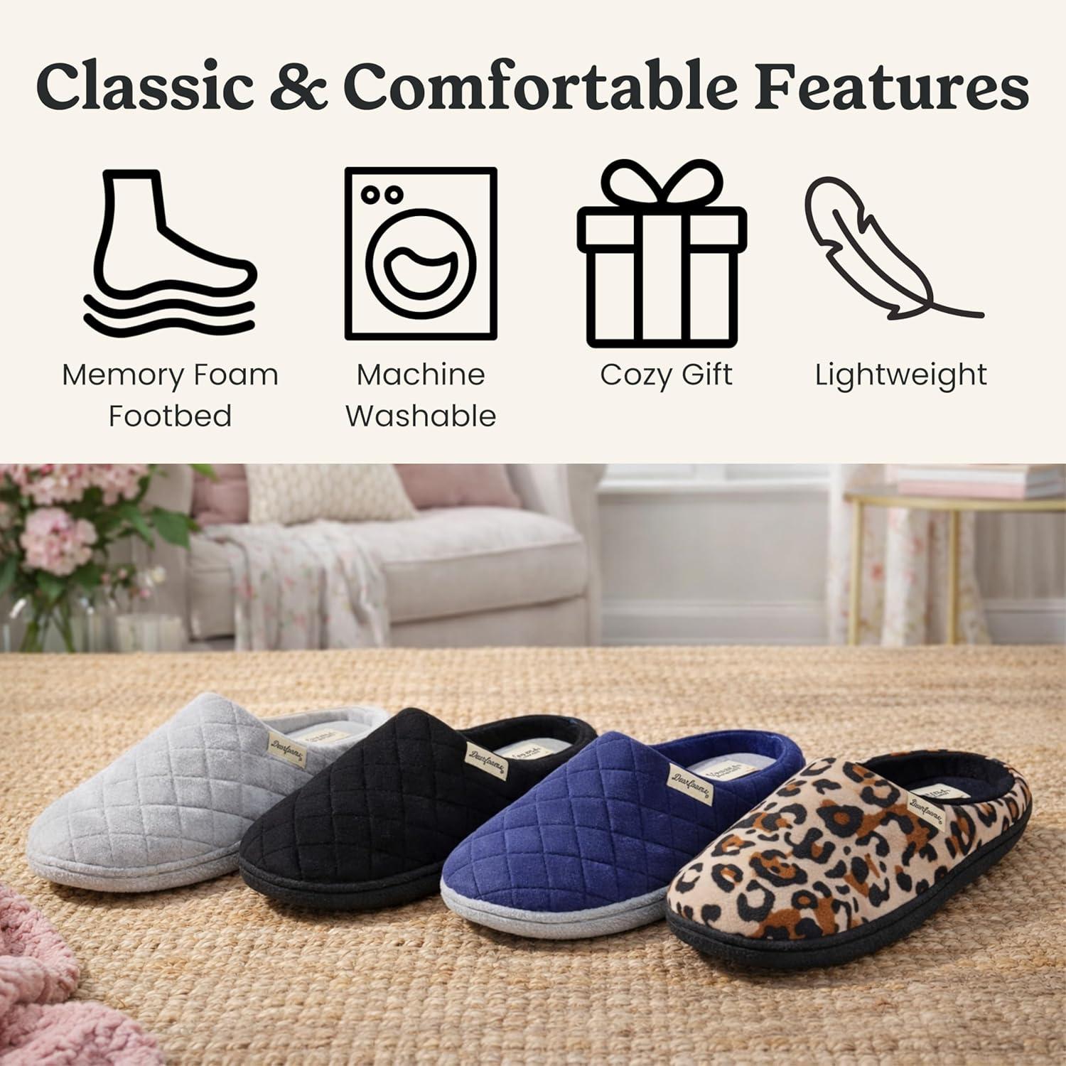 imageDearfoams womens Leslie Washable Memory Foam Terry Clog With Wide WidthsLeopard Velour