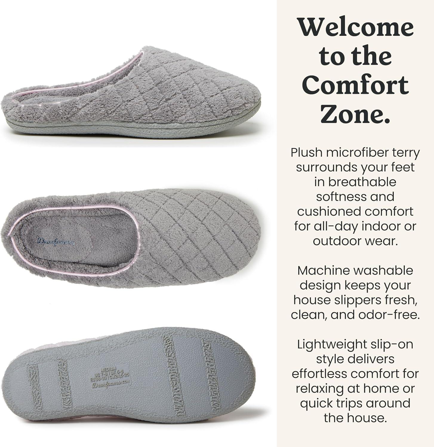imageDearfoams womens Leslie Washable Memory Foam Terry Clog With Wide WidthsMedium Grey Terry
