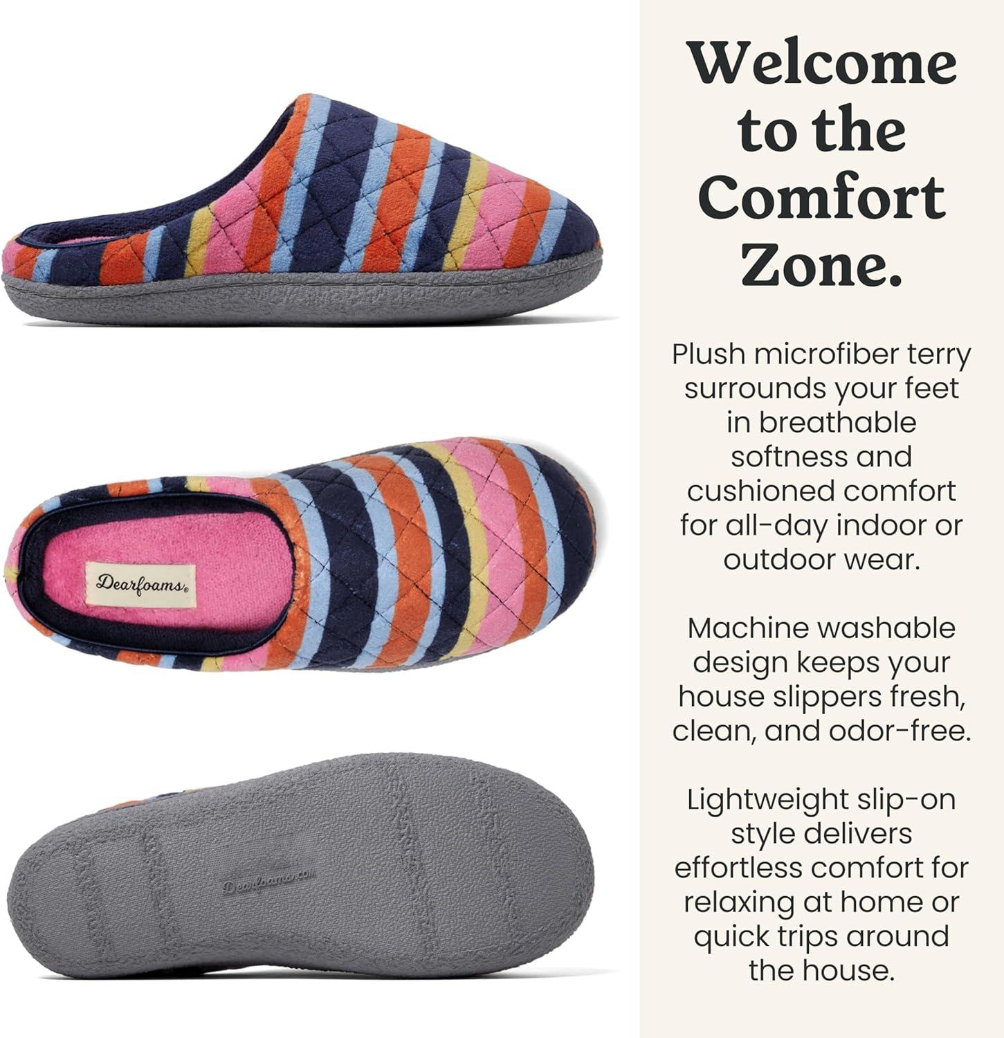 imageDearfoams womens Leslie Washable Memory Foam Terry Clog With Wide WidthsMulti Stripes Terry