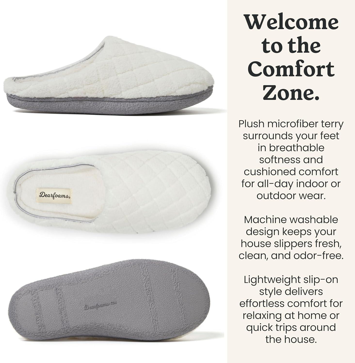 imageDearfoams womens Leslie Washable Memory Foam Terry Clog With Wide WidthsMuslin White Terry