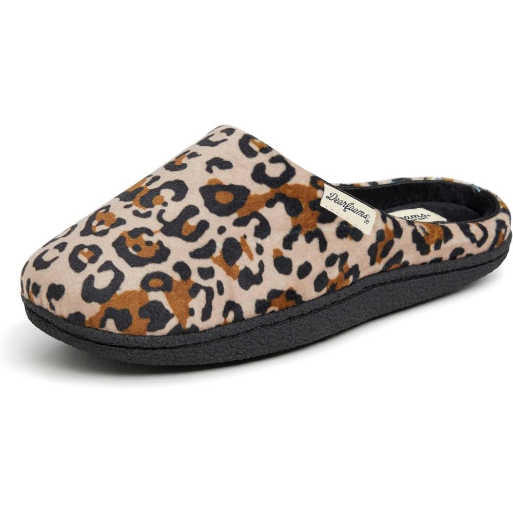 imageDearfoams womens Leslie Washable Memory Foam Terry Clog With Wide WidthsLeopard Velour