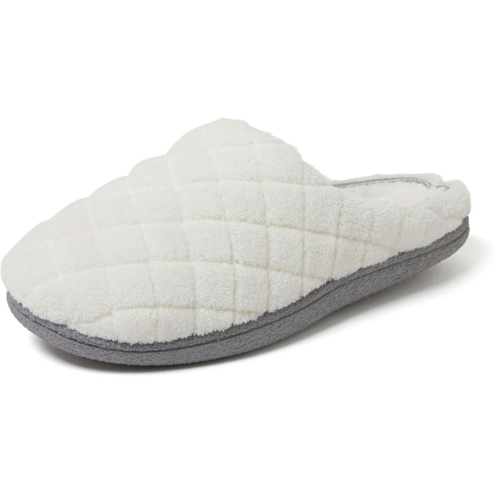 imageDearfoams womens Leslie Washable Memory Foam Terry Clog With Wide WidthsMuslin White Terry