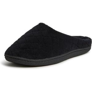 Dearfoams womens Leslie Washable Memory Foam Terry Clog With Wide Widths(Black Terry)