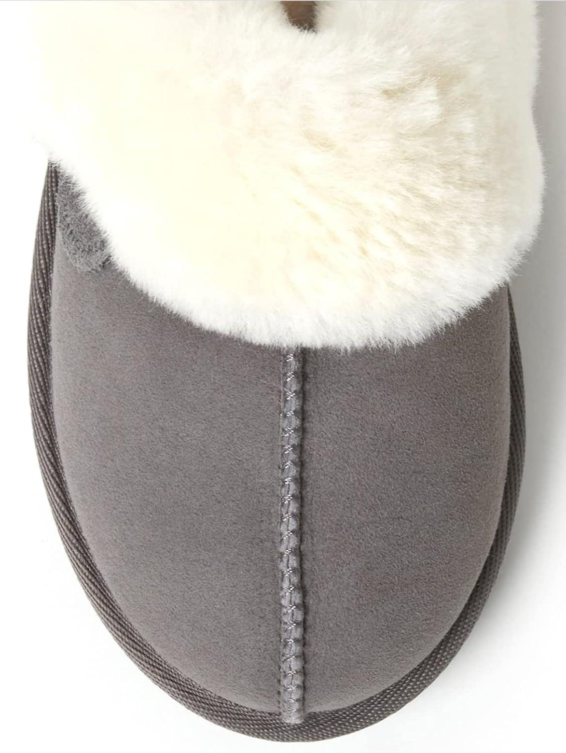 imageDearfoams Womens Fireside Sydney Grey Multi Shearling Scuff Slipper 7 W US