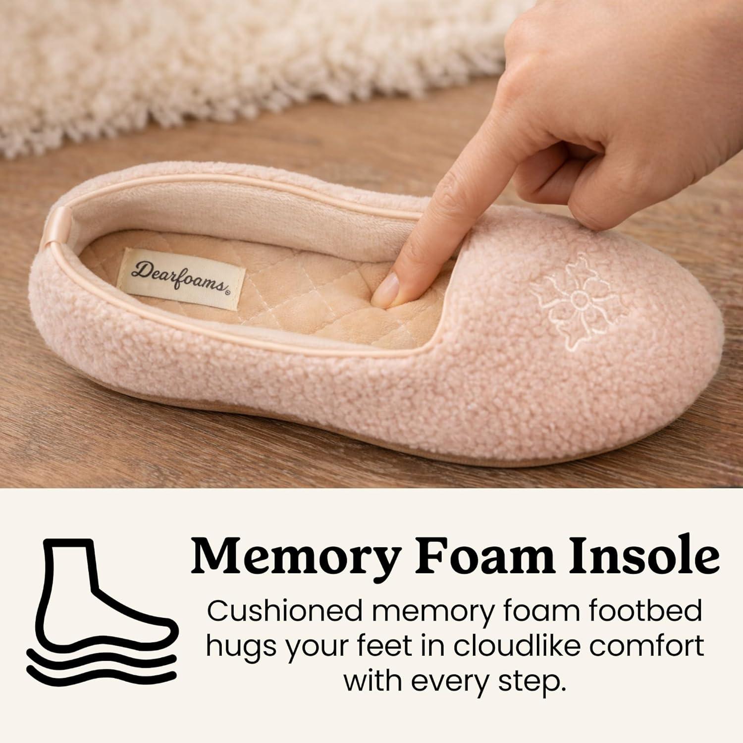 imageDearfoams Womens Rebecca Soft Memory Foam Lightweight House Shoes Cozy Loafer with Warm Lining and Wide Widths SlipperLatte Sherpa