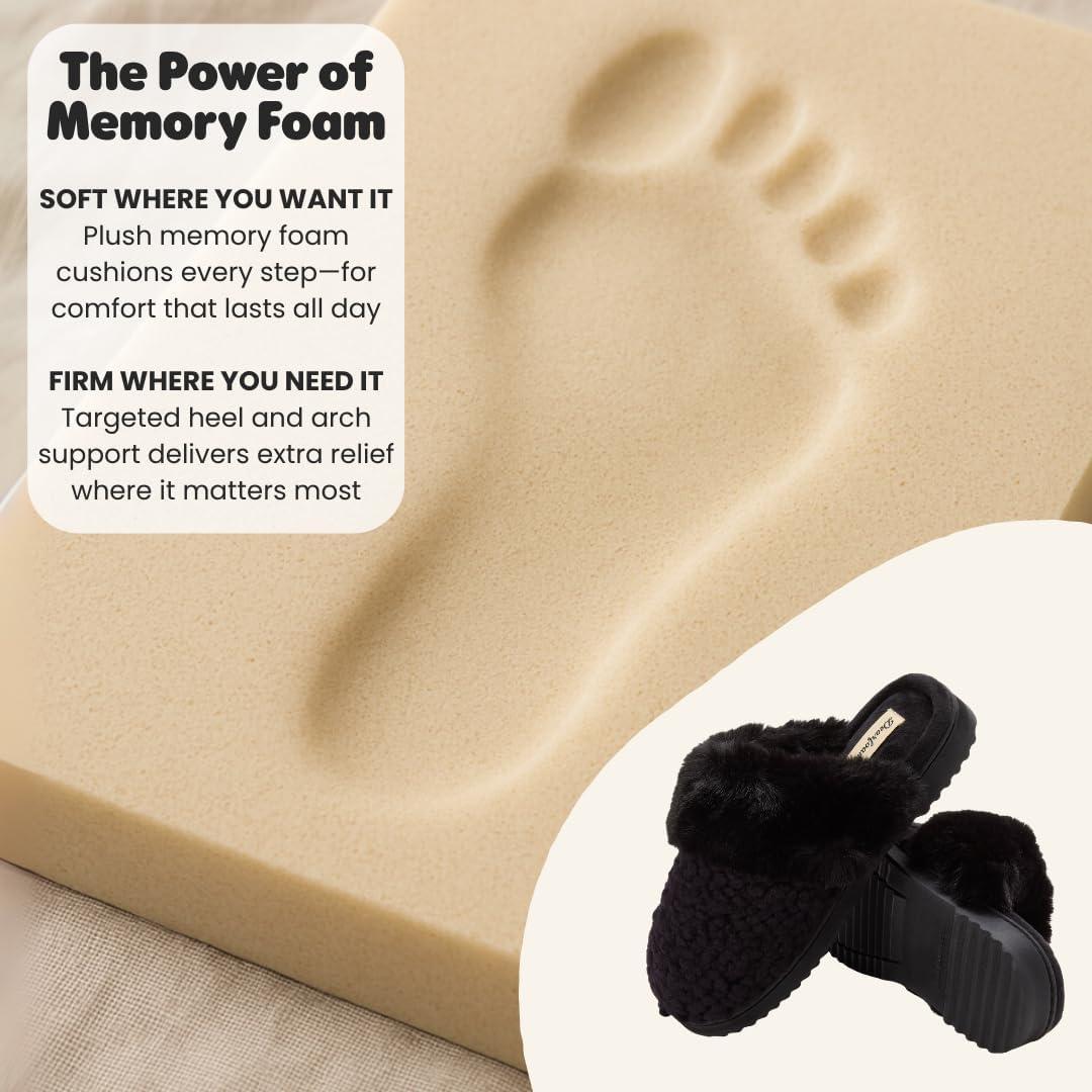 imageDearfoams womens Memory Foam House Slippers Courtney Knit Scuff Indoor House ShoesBlack