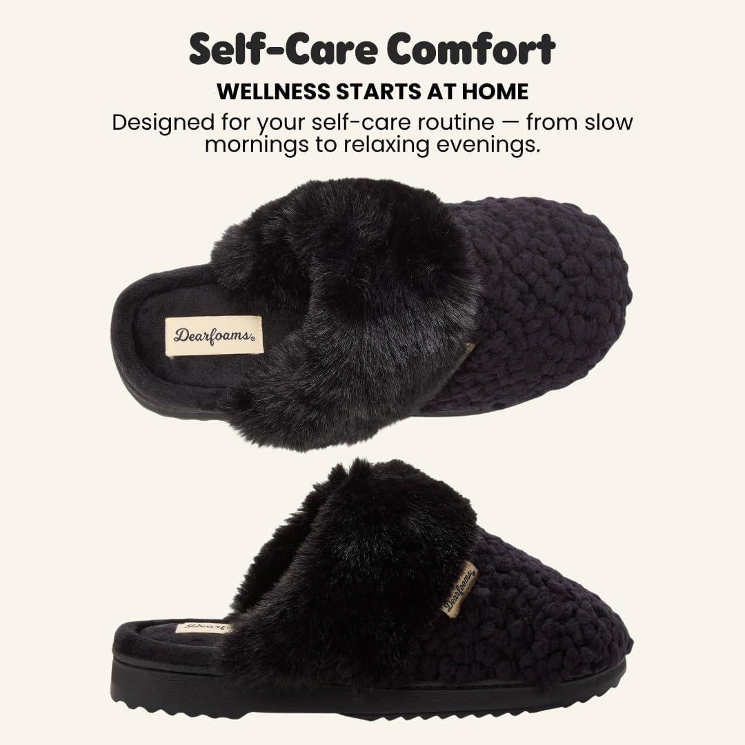 imageDearfoams womens Memory Foam House Slippers Courtney Knit Scuff Indoor House ShoesBlack