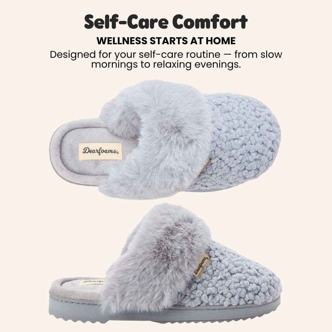 imageDearfoams womens Memory Foam House Slippers Courtney Knit Scuff Indoor House ShoesGrey