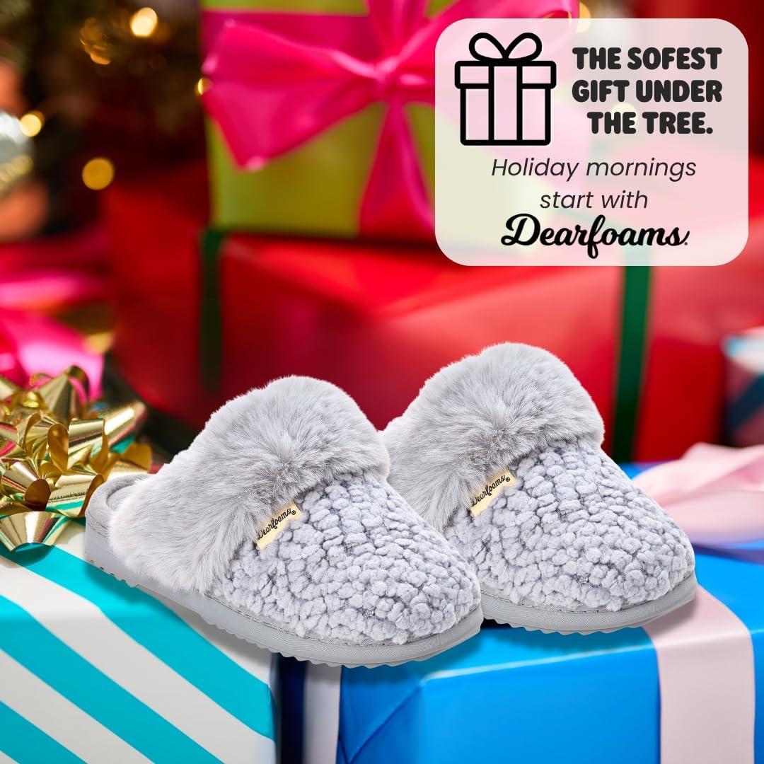 imageDearfoams womens Memory Foam House Slippers Courtney Knit Scuff Indoor House ShoesGrey