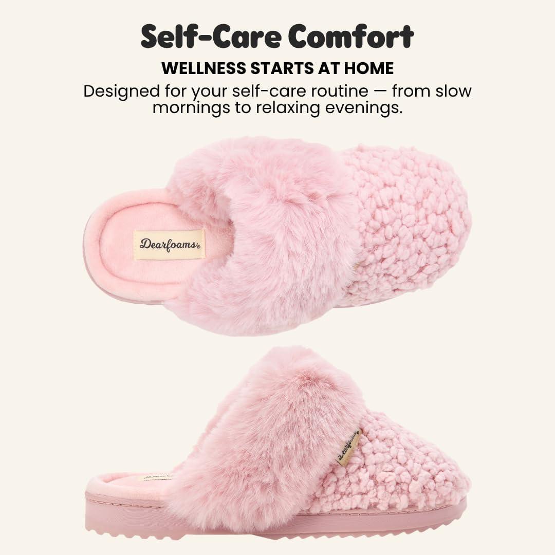 imageDearfoams womens Memory Foam House Slippers Courtney Knit Scuff Indoor House ShoesPink