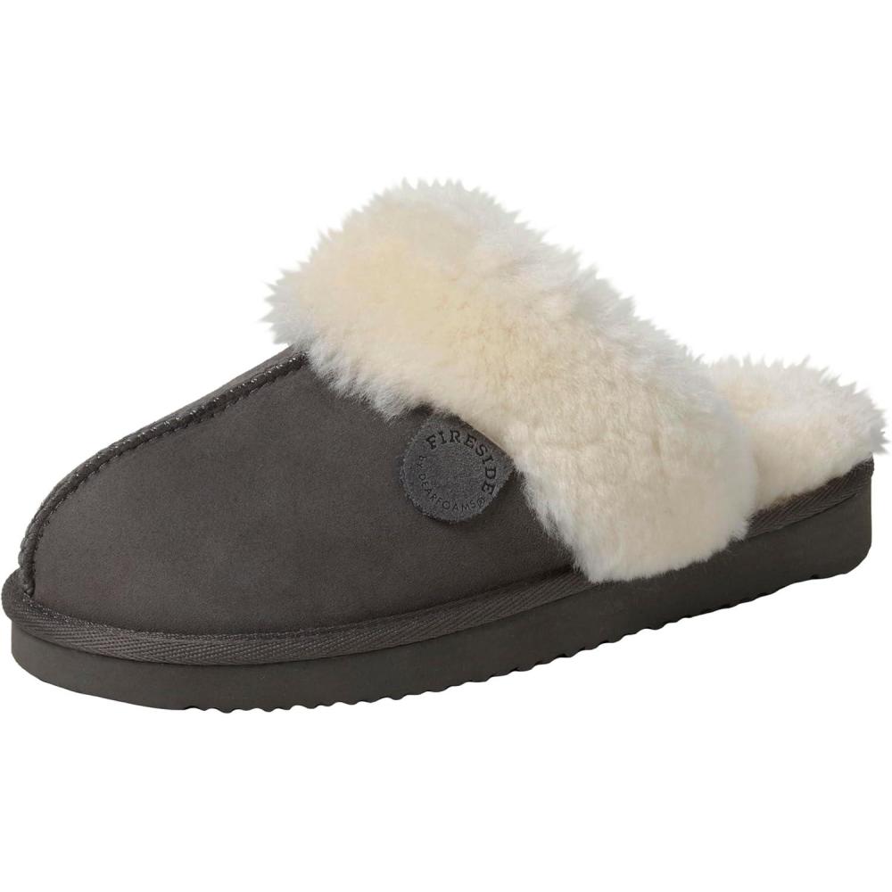 imageDearfoams Womens Fireside Sydney Grey Multi Shearling Scuff Slipper 7 W US