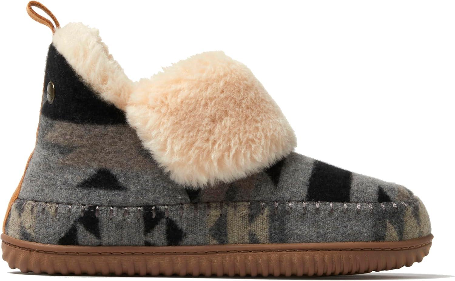 imageDearfoams Womens Moritz IndoorOutdoor Cozy Bootie Camping Furry Slipper House ShoeGrey Combo