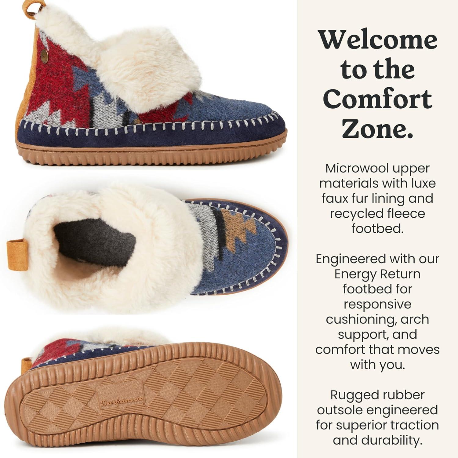 imageDearfoams Womens Moritz IndoorOutdoor Cozy Bootie Camping Furry Slipper House ShoeNavy Multi