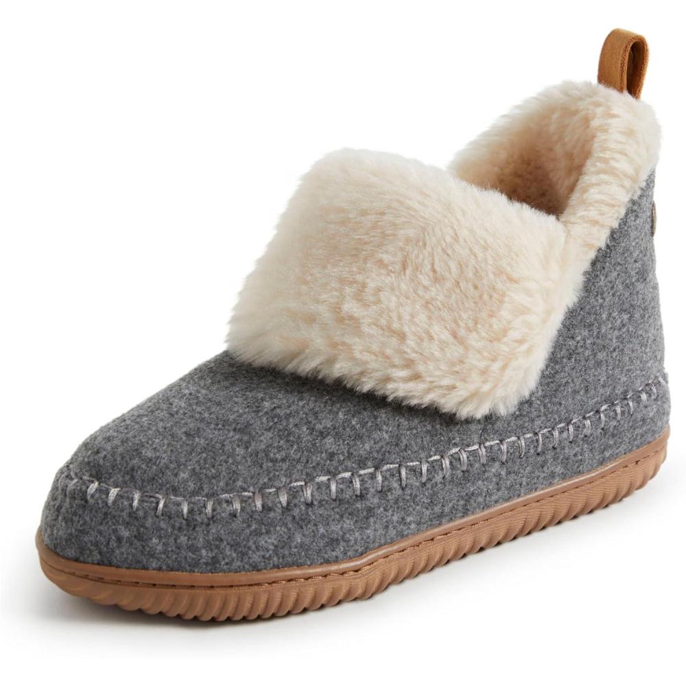 imageDearfoams Womens Moritz IndoorOutdoor Cozy Bootie Camping Furry Slipper House ShoeGrey